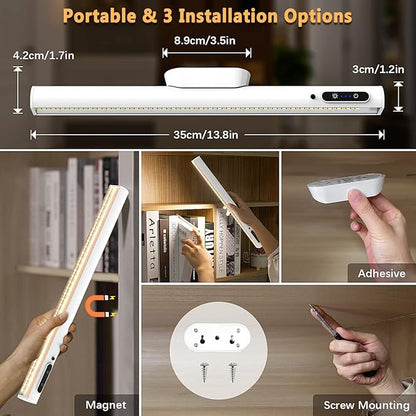 Hapfish Battery Powered Operated Wall Strip Lights, Rechargeable Magnetic LED Light Bar with Remote, Dimmable Desk Lamp, Under Cabinet Lighting Wireless for Mirror Closet Bathroom Kitchen – White