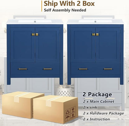 60" Blue Bathroom Vanity with Double Sink, 60 Inch Bathroom Vanity Set with Double Vanities (Separate), 2 Bathroom Vanities with Sink, Storage Shelf, and Divided Drawers (Mirror not included)