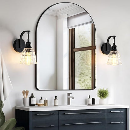 Modern Black Wall Sconce, Bathroom Vanity Fixture with Clear Glass | Vintage Vanity Light for Bathroom, Indoor Wall Lamps for Living Room Bedroom Kitchen Hallway Stairway E26 Hardwire