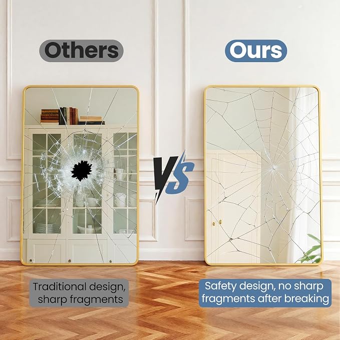 NEWBULIG Bathroom Mirrorfor Bathroom Sink, 26x38 Inch, Vanity Wall Mirror | Rectangle Metal Frame, Rounded Corners, Bedroom Entryway Hang, Horizontal or Vertical, Gold