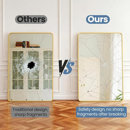 NEWBULIG Bathroom Mirrorfor Bathroom Sink, 26x38 Inch, Vanity Wall Mirror | Rectangle Metal Frame, Rounded Corners, Bedroom Entryway Hang, Horizontal or Vertical, Gold