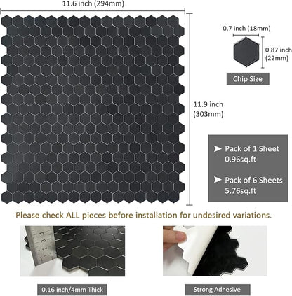 Hexagon Peel and Stick Backsplash, Self-Adhesive Aluminum Metal Surface Stick on Wall Tiles for Kitchen Bathroom Fireplace (6 Sheets, Gunmetal Gray)