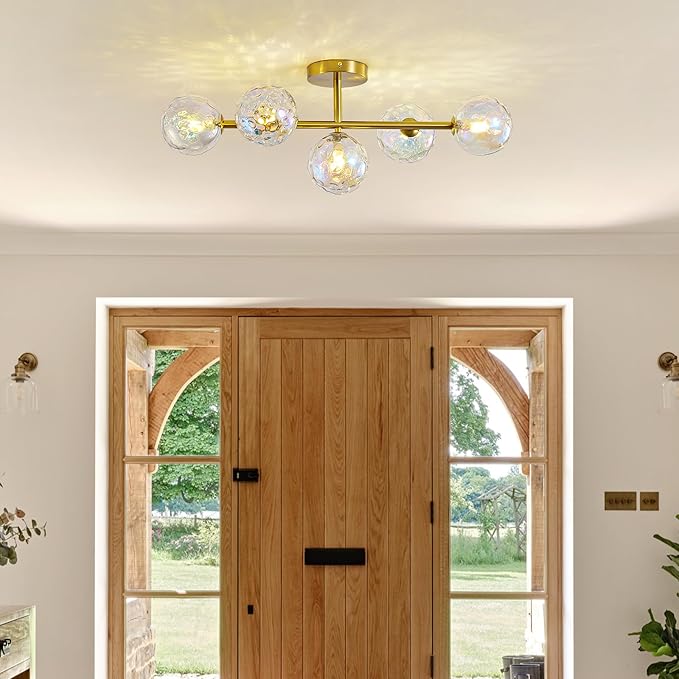 Gold Bathroom Vanity Light Fixtures: Modern Wall Scones With Stained Glass Shades - Globe Makeup Lighting Fixture over Mirror - Brass Ball Powder Room Vanities Lights for Bathroom Bulbs not Included