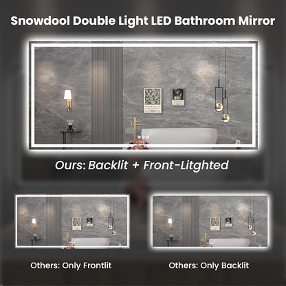 Snowdool 88 x 38 in LED Bathroom Mirror, Front and Backlit, Anti-Fog | Front and Backlit, 3 Color Temperatures, Anti-Fog, Tempered Glass