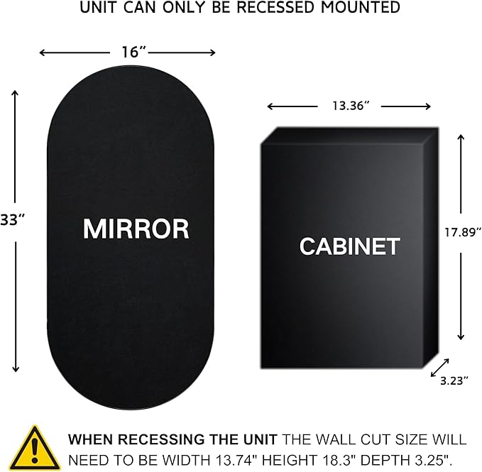 Brushed Nickel Oval Recessed Bathroom Medicine Cabinet with Mirror Stainless Steel Metal Framed Oblong Pill Shaped Bathroom Cabinet with Mirror 16x33''
