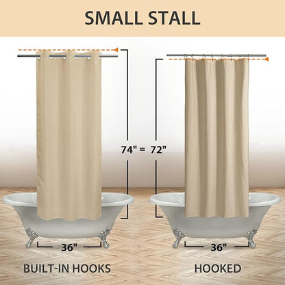 River Dream No Hook Stall Shower Curtain or Liner Microfiber Beige, 36x74 | Waterproof Small Fabric Shower Curtain Set for Narrow Stall, Bottom Magnets, Soft & Machine Washable, 36W x 74H