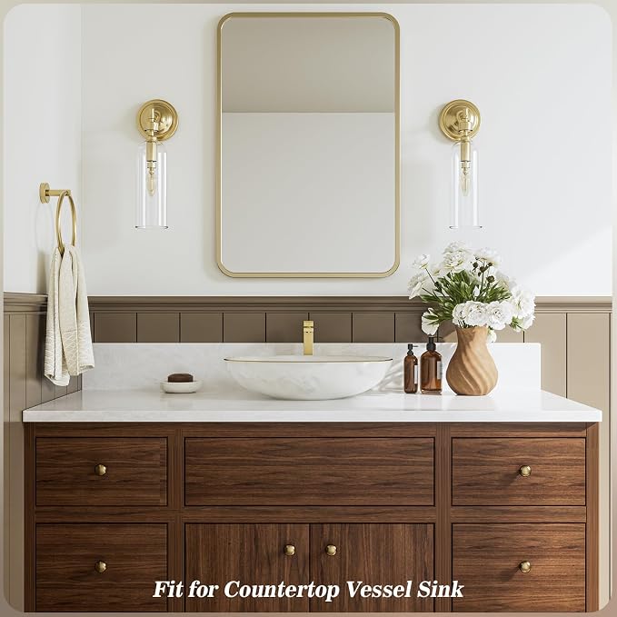 Brushed Gold Tall Bathroom Faucet Single Handle Vessel Sink Faucet Vanity Bathroom Faucet Above countertop Sink with Water Supply Hose and Pop Up Sink Drain,BF3530P-BG-V