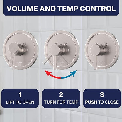 HammerHead Showers Solid Metal Single-Handle Trim Kit with Rough-In Shower Valve, Volume and Temperature Control, Pressure Balance, Brushed Nickel