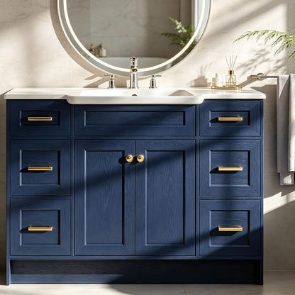 Blue Bathroom Vanity with Sink 48inch | 2 Doors and 6 Drawers | Wood Storage Basin Cabinet with Ceramic Basin for Home and Office