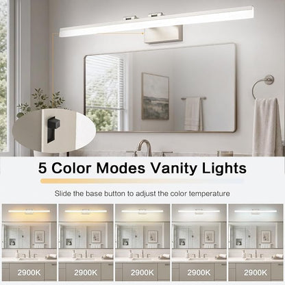 SOLFART Bathroom Vanity Light 40-Inch: 5CCT Dimmable Brushed Nickel Led Bathroom Light Fixtures Over Mirror Adjustable Head Retractable Arm ETL