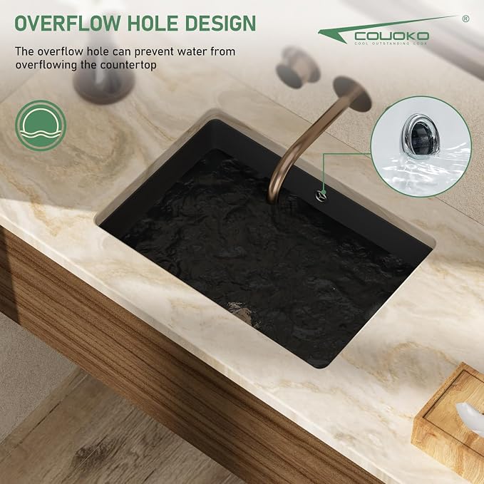 21x15 Inch White Rectangle Undermount Bathroom Sink | Interior Bowl Size 18"W x 12"D, Ceramic, Curved Bottom, Easy to Clean, with Overflow, Ideal for Bathroom, Lavatory, Vanity