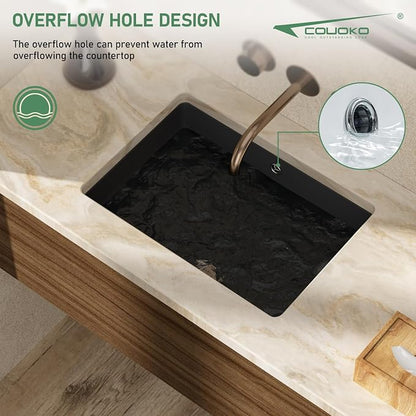 21x15 Inch White Rectangle Undermount Bathroom Sink | Interior Bowl Size 18"W x 12"D, Ceramic, Curved Bottom, Easy to Clean, with Overflow, Ideal for Bathroom, Lavatory, Vanity