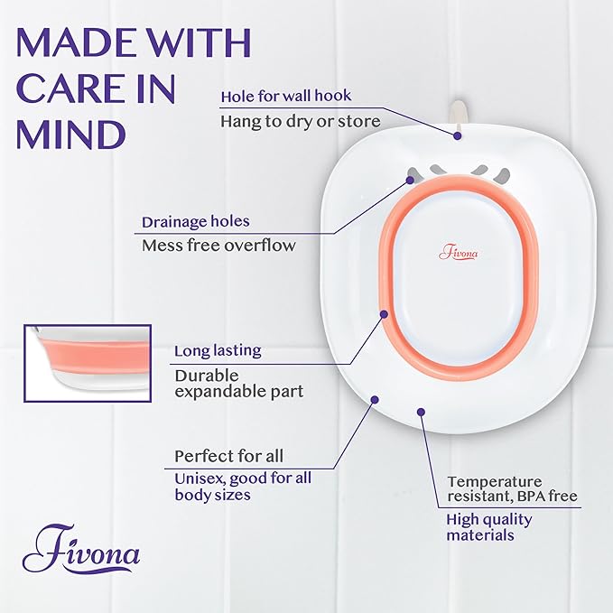 Fivona Sitz Bath for Toilet Seat Postpartum and Hemorrhoids Care - Yoni Steam Seat - Foldable Basin for Epsom Salt Soak - Portable Bidet BPA Free Temperature Resistant - Universal Fit - Pink
