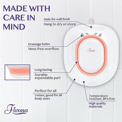 Fivona Sitz Bath for Toilet Seat Postpartum and Hemorrhoids Care - Yoni Steam Seat - Foldable Basin for Epsom Salt Soak - Portable Bidet BPA Free Temperature Resistant - Universal Fit - Pink