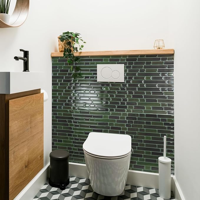 Art3d Linear Design Tile Peel and Stick Backsplash, 10-Sheet, Dark Green | 12 x 12 Inch, Enhanced Thickness, Warp Resistant, Strong Adhesion, Sturdy, for Kitchen, Bedroom, Ideal for Home Improvement