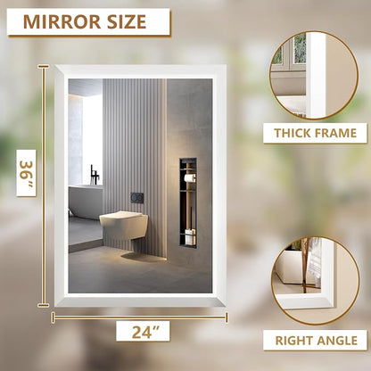 SMIROR 24x36 Matte White Bathroom Vanity Mirror for Over Sink | Metal Wide Frame, Rectangle, Right- Angle Corner, Anti-Rust, Horizontally or Vertically Wall- Mounted for Home Remodel