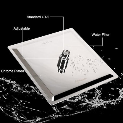 Shower Head with Extension Arm, High Pressure Square with ShowerArm, Stainless Steel Rainfall -Waterfall Full Body Coverage (10'' Shower with 16'' Arm, Chrome)