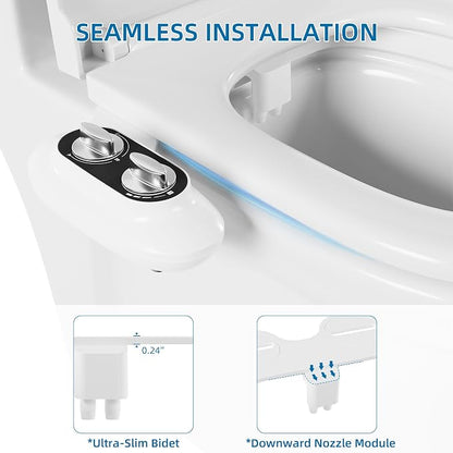 Ultra-Slim 3-in-1 Bidet Attachment for Toilet, Self-Cleaning Dual Nozzles for Posterior & Feminine Wash, Adjustable Water Pressure, Easy Install (Black)