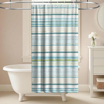 Modern Neutral Striped Shower Curtain Abstract Luxury Aesthetic Ocean | Funky Shower Curtains for Bathroom, Waterproof Bath Curtain with Hooks Machine Washable Bathtub Curtains 36x72 Inch Blue