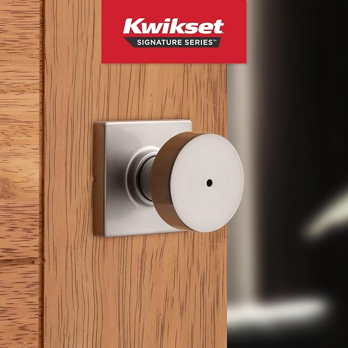 Kwikset Pismo Interior Privacy Door Knob with Lock,Door Handle for Bathroom and Bedroom,Satin Nickel Keyless Turn Lock Doorknob,with Microban Protection,(Pack of 4)