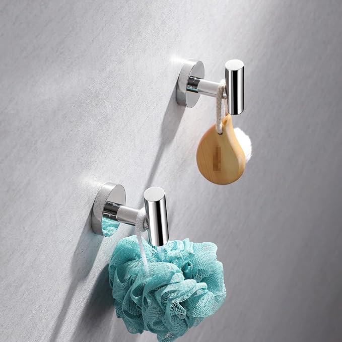 Miyili 4-Pieces Polished Stainless Steel Bathroom Hardware Set Wall Mounted - Includes 24" Towel Bar, Toilet Paper Holder, 2X Robe Hooks, BS01C4B