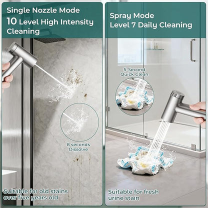 Handheld Bidet Sprayer for Toilet, Adjustable Water Pressure Control Rotary Switch with Bidet Hose, Exclusive Single Nozzle High Pressure Mode for Cleaning Stubborn Stains, Brushed Nickel