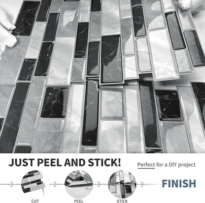 DEWOO Kitchen Backsplash 3D Self Adhesive Peel and Stick Wall Tile 10 Sheet | Mosaic,Sticky,Vinyl,Rental friendly,Marble,for Bathroom,12"x12"