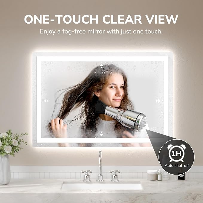 48x32 Inch LED Bathroom Mirror for Over Sink | Tempered Glass - Frameless Backlit Lighted Mirror for Bathroom Vanity with Anti-Fog, 3 Colors Dimmable, Memory Function