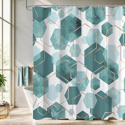 Litabel Extra Long Geometric Shower Curtain for Bathroom, 72x84 | Extra Long Modern Minimalist Shower Curtais, Teal Geometric Art Print Abstract Waterproof Bath Curtain