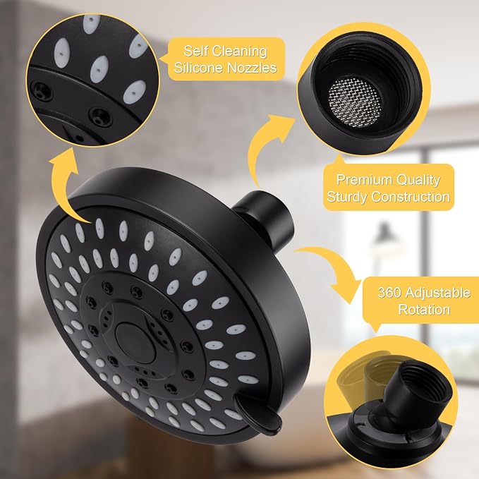 AISOSO Shower Head 2PCS,5-Mode High-Pressure Showerhead 4.1",Matte Black