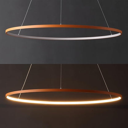 JONATHAN Y 35" Orange Modern Integrated LED Pendant Light, Dimmable Round Hoop Chandelier for Kitchen Island, Dining Room, Adjustable Height Metal Hanging Light (JYL7220G)