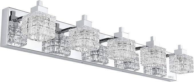 TRLIFE Bathroom Light Fixture, Modern Bathroom Lights Over Mirror 5-Lights Vanity Light, 32inches Crystal Glass Vanity Lights