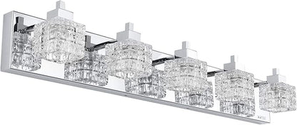 TRLIFE Bathroom Light Fixture, Modern Bathroom Lights Over Mirror 5-Lights Vanity Light, 32inches Crystal Glass Vanity Lights
