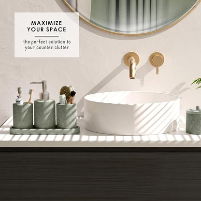 Clara Clark Bathroom Set - Sage Green Bathroom Accessories Set, 5PC Bathroom Accessory Set, Bathroom Sets with Soap Dispenser, Toothbrush Holder, Tumbler, Cotton Swab Jar & Vanity Tray