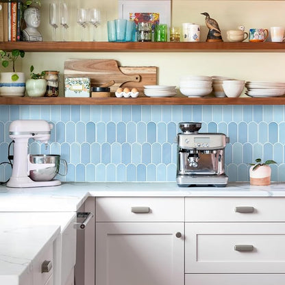 Vamos Tile Thicker Peel and Stick Backsplash Tile,Light Blue,10-Sheet | Self Adhesive Vinyl Wall Tiles with White Grout, Stick on Backsplash for Kitchen, Bathroom, RV,Laundry,11.1''x12''