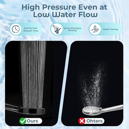 Filtered Handheld Shower Head, High Pressure Black | 7 spray modes, 5.24" wide coverage, 59" SS hose, adjustable holder, built-in filter, G1/2" universal fit, tool-free install