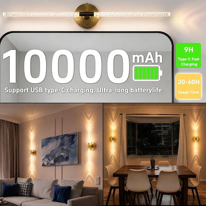 Rechargeable Wall Lights Battery Operated Sconce 2Pack(Gold Bubble Crystal) | 10000mAh Wireless Wall Lights With Touch & Remote, 4CCT, 360° Rotatable Wall Lamp for Bedroom Living Room Hallway 31.5in