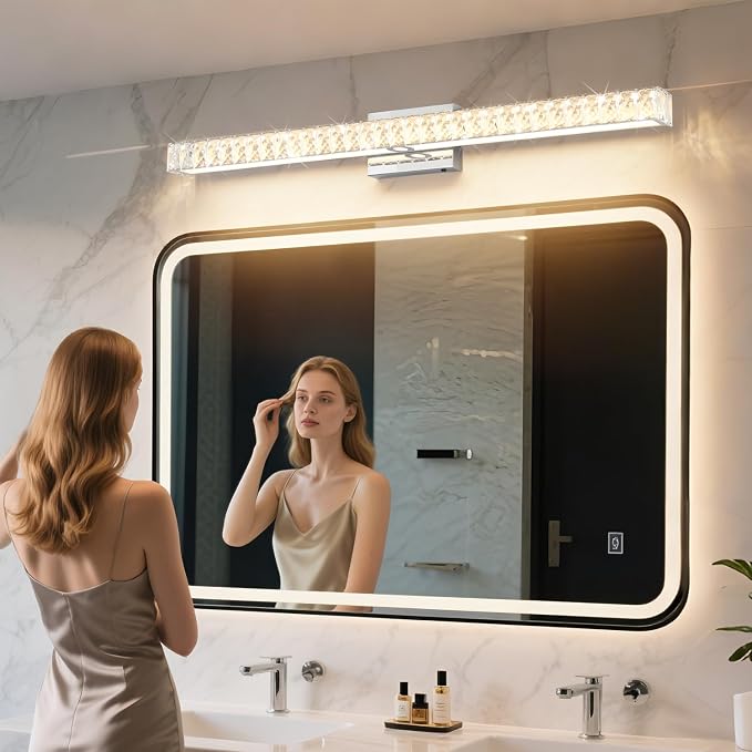 SOLFART Crystal Vanity Lights for Bathroom, 5 Color Adjustable Vanity Lighting Over Mirror,40 Inch Chrome LED Lighting 5CCT