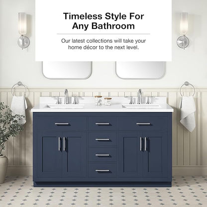OVE Decors Bailey 60 in. Double Sink Freestanding Midnight Blue Bathroom Vanity with White Quartz Top, Matching Backsplash and Power Bar