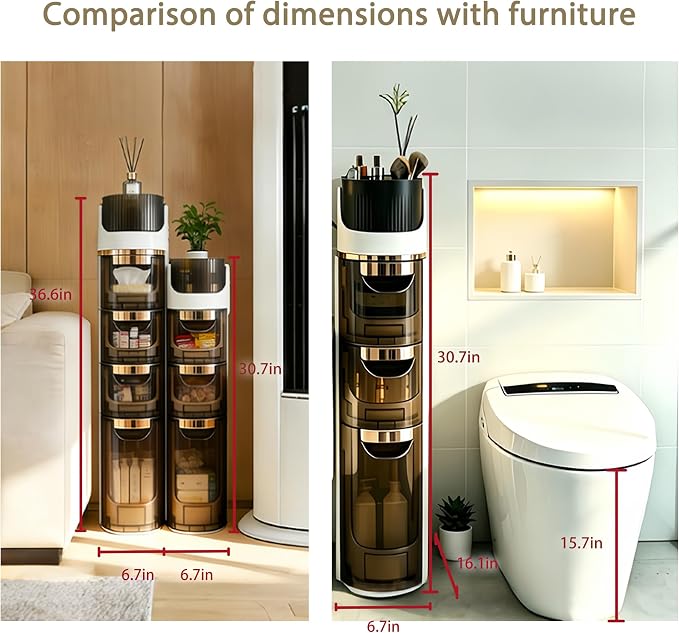 BGYMF 3-Tier Slim Bathroom Storage Cabinet, Narrow Rolling Storage Cart | Slim Cabinet for Bathroom,No installation required,White Plastic Organizer for Small Spaces, Kitchen, Laundry Room, Corner