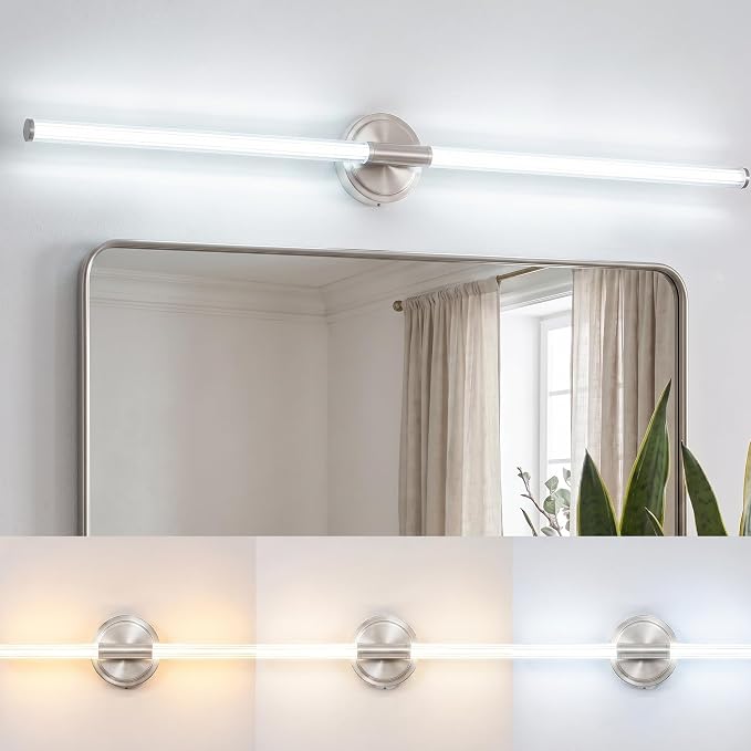URSOLA 48" Modern LED Bathroom Light Fixtures, Brushed Nickel 3CCT Dimmable Bathroom Vanity Light Over Mirror, Bathroom Vanity Bath Bar Lights with 360° Removable Acrylic Light Tube