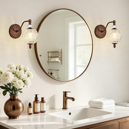 1 Piece Vintage Wall Sconce, 1-Light Mid Century Antique Red Bronze Finish Wall Sconce with Globe Glass Shade, Retro Light for Bathroom, Bedroom, Living Room,Powder Room