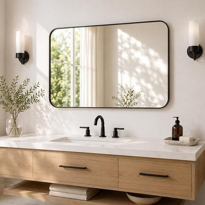 2-Pack 22x30 Inch Matte Black Rounded Rectangle Vanity Mirrors | Double Vanity or Two Bathrooms, Pair or Separate Use, Iron Frame, Layered Shadow Box Look, Two-Way Mount