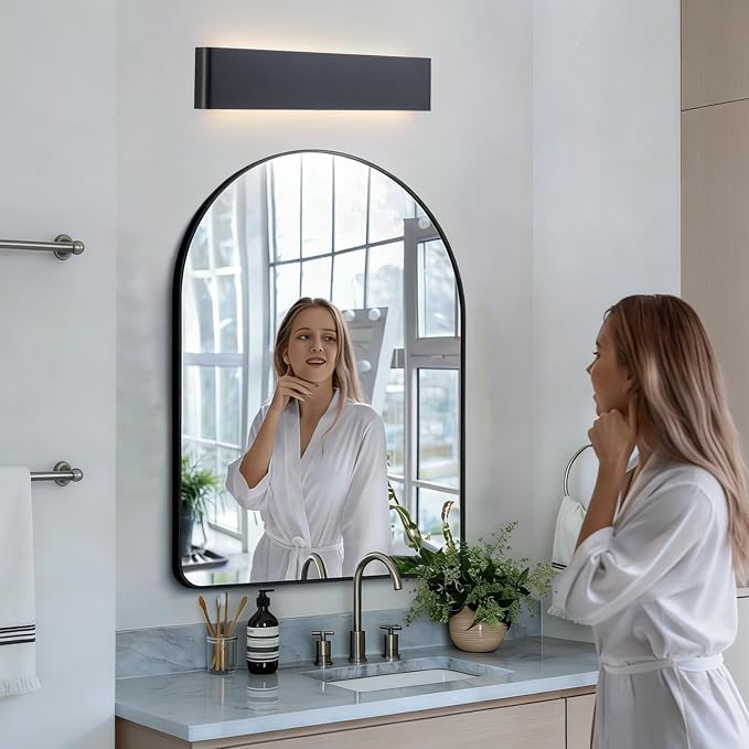 2 Pack 21.65in Modern LED Wall Sconces, Hardwired Up Down Lamp | 5CCT Adjustable 3000K-6500K. Black Indoor Wall Mounted Lights. Ideal Fixtures for Bathroom, Hallway, Bedroom, Living Room.