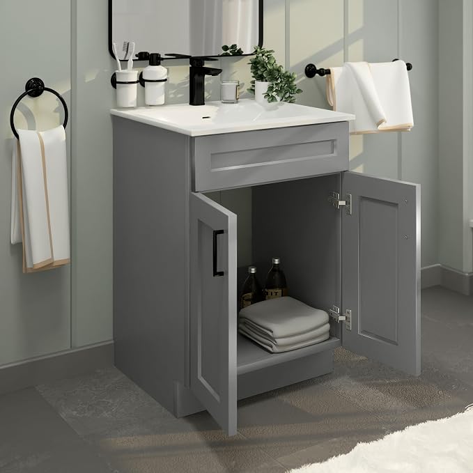 Bathroom Vanity Sink Base Ready-to-Assemble Bathroom Cabinet 24"/30'/36" Width (Vanity Base in Light Grey Shaker, 24 inch)