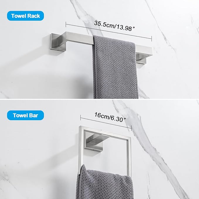 4-Pieces Bathroom Accessories Set, Towel Bar Towel Racks Towel Holder Toilet Paper Holder Stainless Steel Bathroom Hardware Set Wall Mounted Towel Racks for Bathroom, Brushed Nickel, 16 Inch