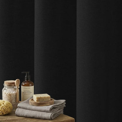 Seasonwood Black Linen Shower Curtain Farmhouse Bathroom Decor 72x72 Inches | Boho Bathroom Decor,12 Sturdy Stainless Steel Sliding Hangers,Rustic Country Style,Linen Shower Curtains for Bathroom