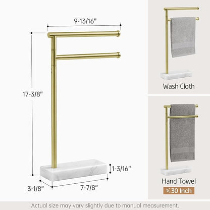 KES Gold Hand Towel Holder Stand for Bathroom, Countertop Towel Stand with Weighted Marble Base, 17.3" Standing Swivel Towel Rack Adjustable 2 Arms, 18/8 Stainless Steel, Brushed Gold, BTH233A-BZ | Countertop Towel Holder, Weighted Base For Stability, ...