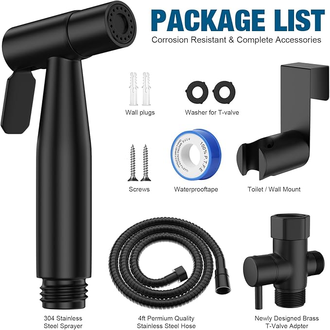 FREDI Bidet Sprayer for Toilet - Handheld Sprayer Kit, Adjustable Pressure, Stainless Steel, Easy to Install (Matte Black)