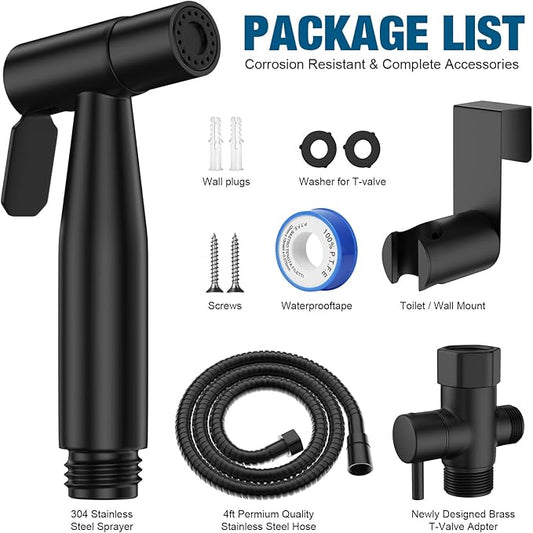 FREDI Bidet Sprayer for Toilet - Handheld Sprayer Kit, Adjustable Pressure, Stainless Steel, Easy to Install (Matte Black)